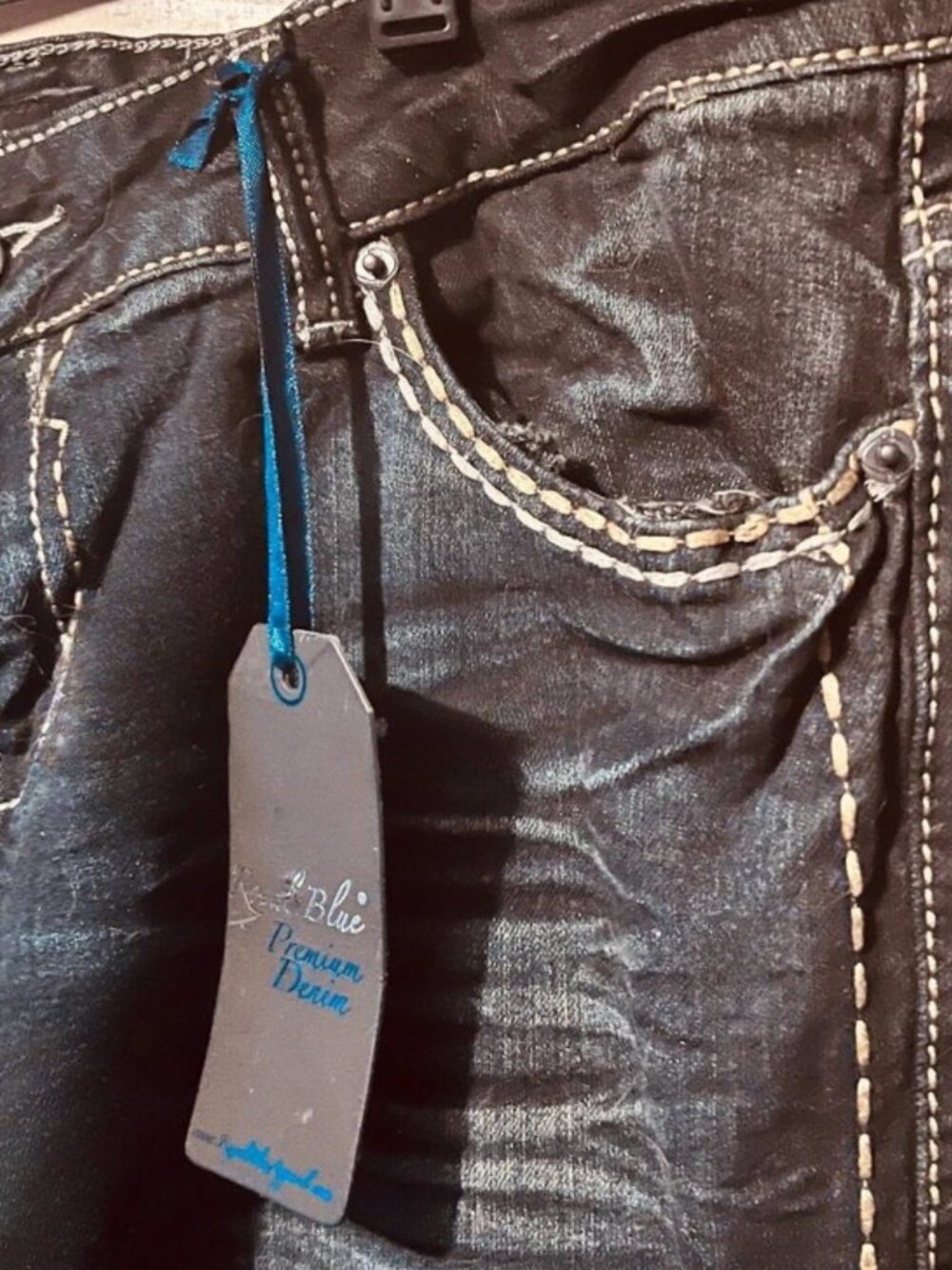 Premium Royal Blue NEW Boot Cut Reverse Stitch Western Indigo Jeans Size 13 32W - Picture 4 of 8